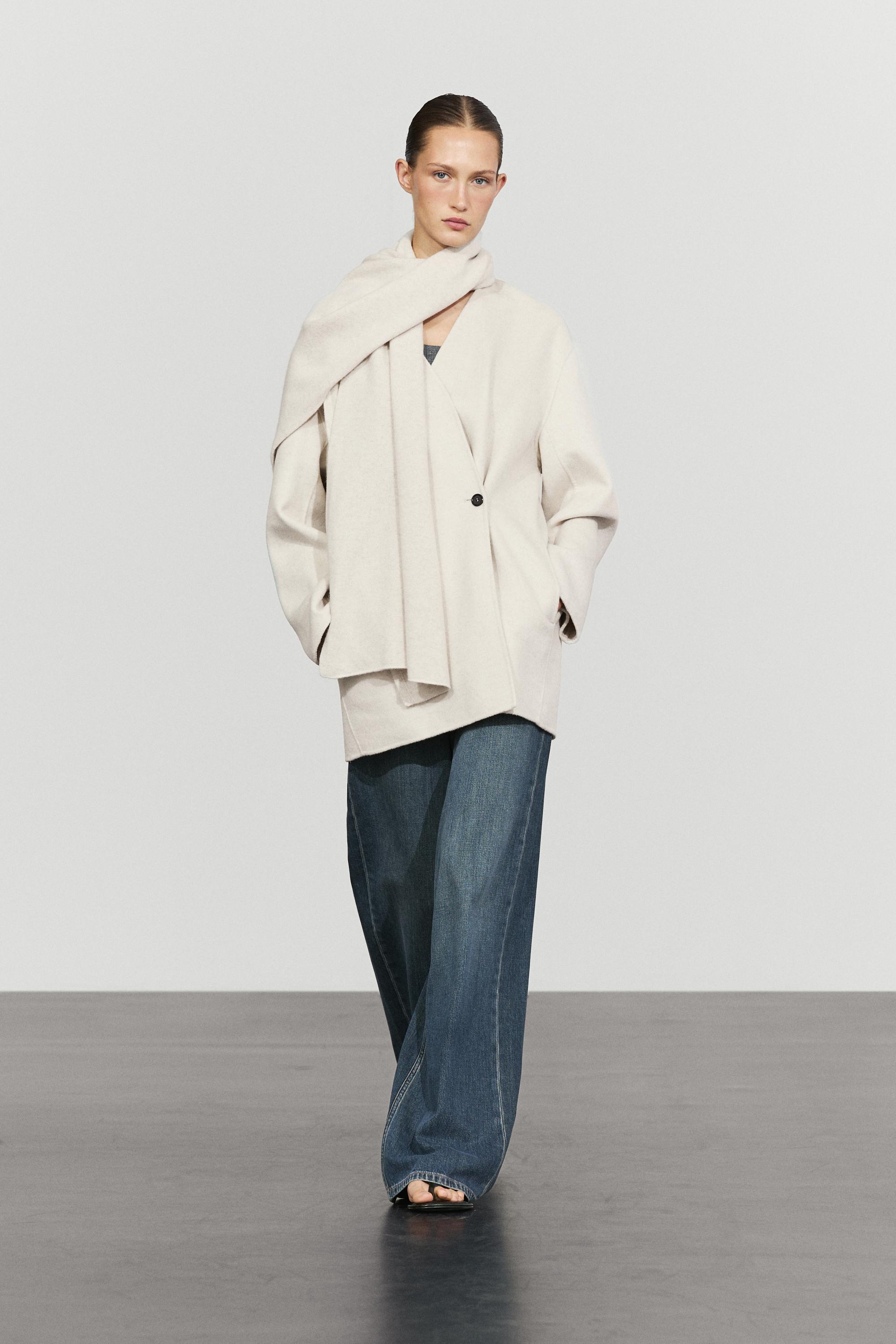 Wool-blend coat with scarf detail